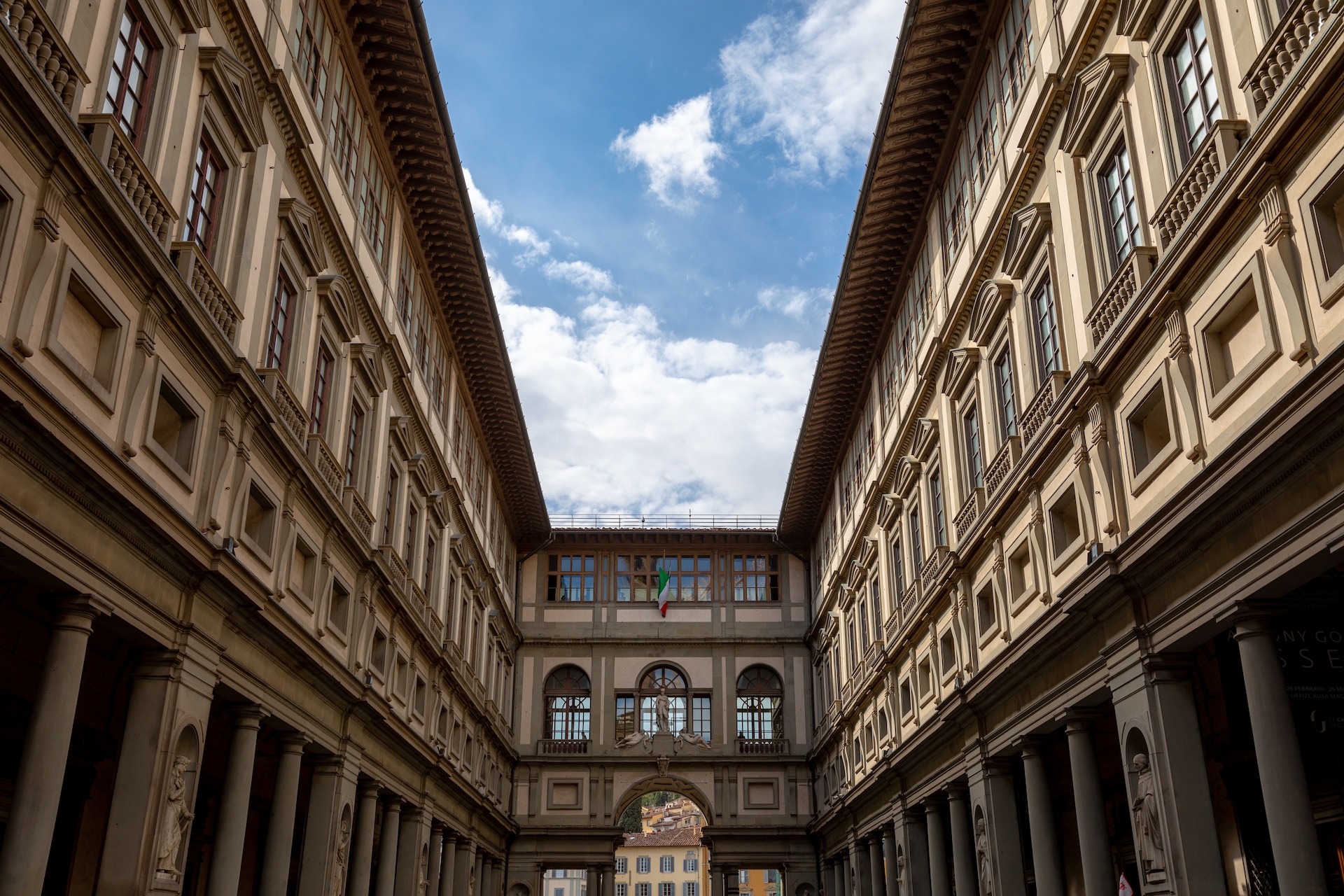 The exterior of the Uffizi Gallery in Florence, Italy